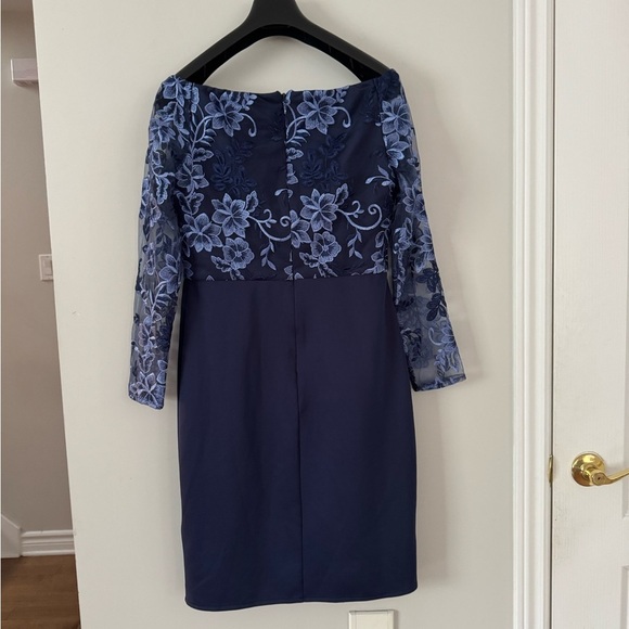 Blue Off the Shoulder Long Sleeve Sheath Dress. Ptp 18” lenght 37.5” - Picture 2 of 10